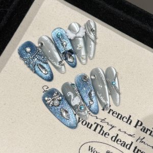 Elegant Blue - Silver Themed Nail Art