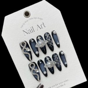 Dark Blue Planet - Themed Nail Art with Elegant Decorations